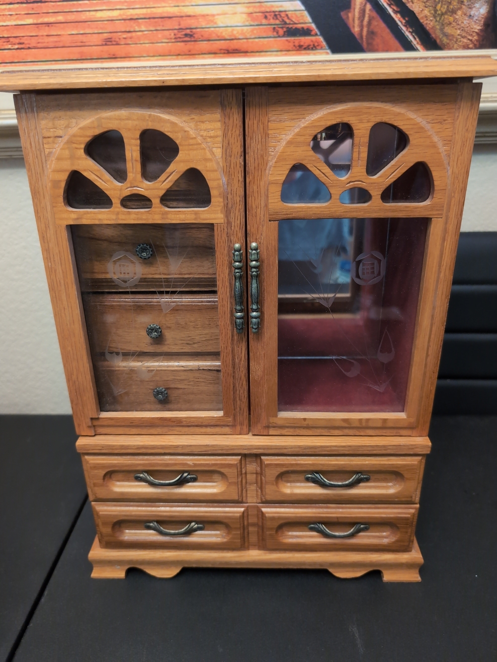 Wood Finish Jewelry Armoire with Glass Doors - Brown
